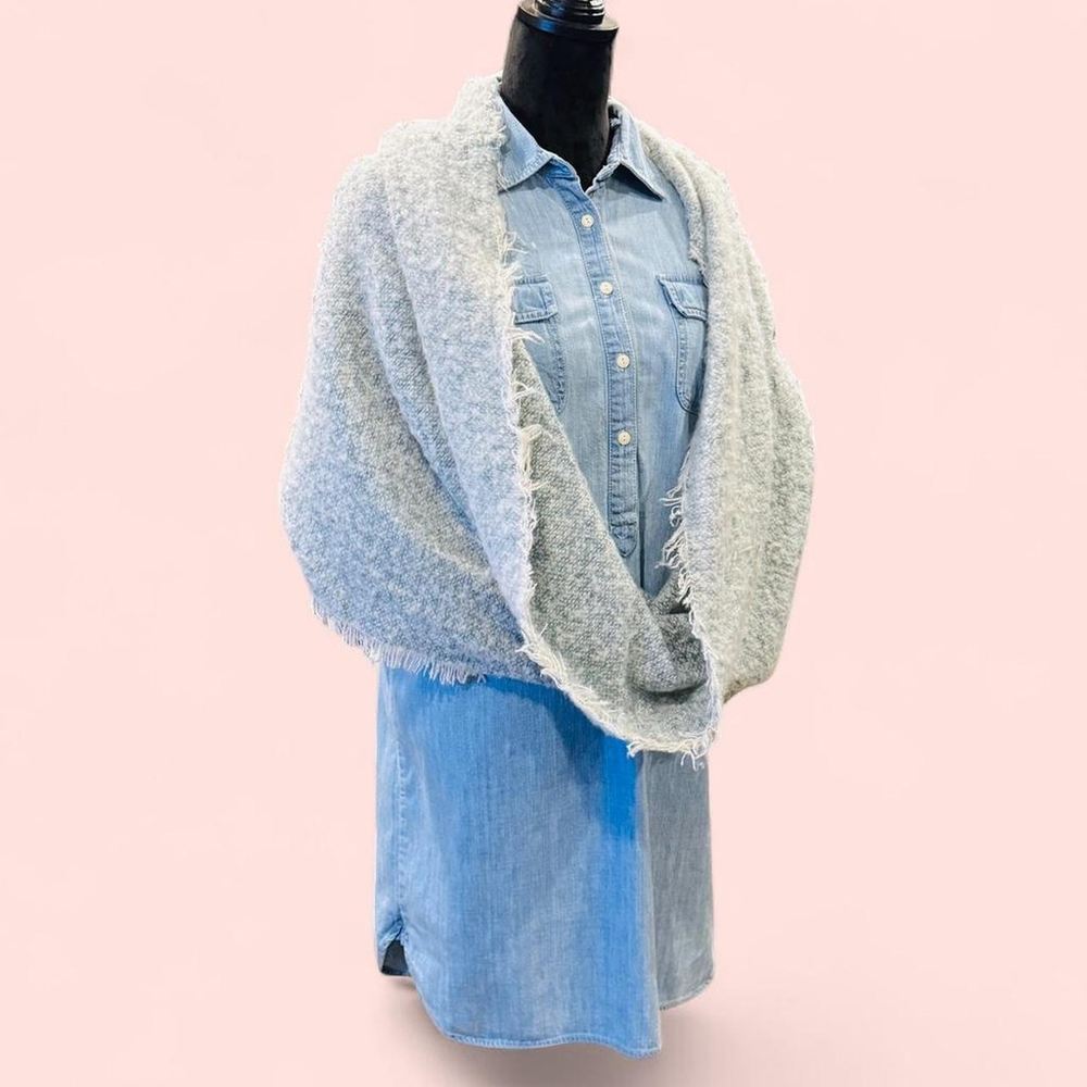 Boho Preppy Minimalist Lagenlook Blue Denim Shirt Dress Scarf Bundle Small